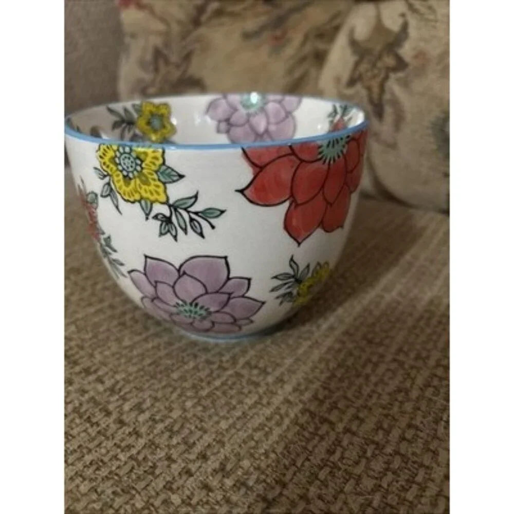 Hand Painted Noodle Rice Bowl‎ w/Built In Chopsticks Holder
